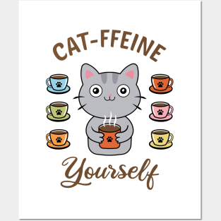 Catffeine Cat With Coffee Posters and Art